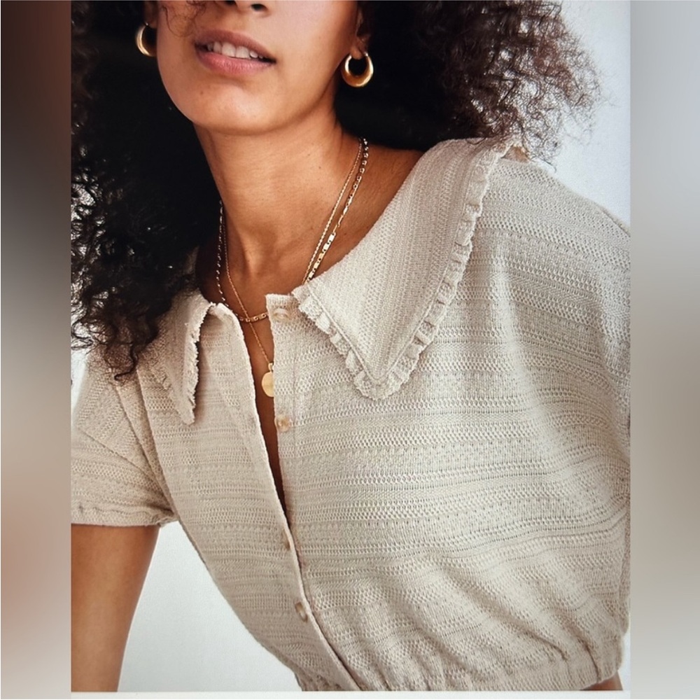 Madewell Crop Top Ruffle Peter Pan Collar
